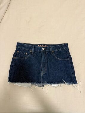 MOTHER Dark Blue Denim Mini Skirt with Raw Hem